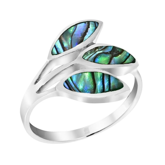 AeraVida Tropical Rainbow Abalone Leaf Wrap Sterling Silver Ring-10