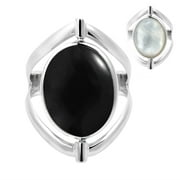 AeraVida Two in One Flip Red Black Onyx and White MOP Oval Sterling Silver Ring-7