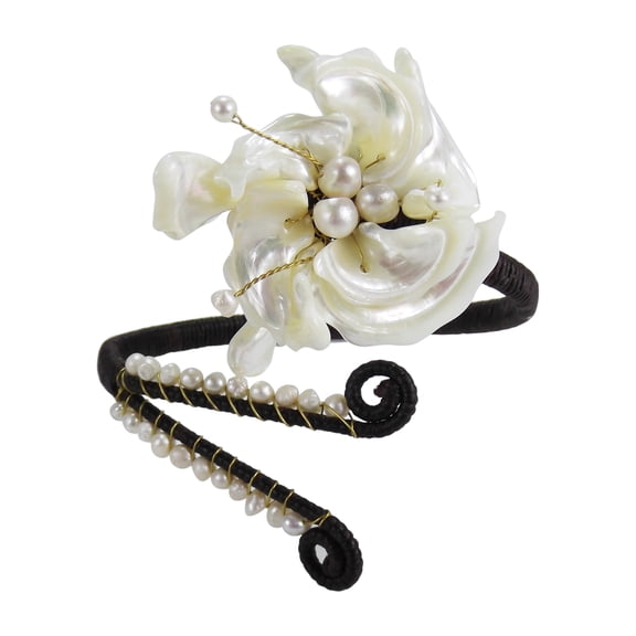 AeraVida Unique White Shell Flower with Pearl Embellishment Cuff for Female Adult