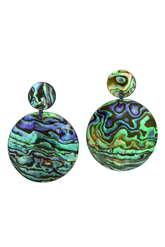 Versatile Natural Abalone Shell Double Linked Circles Post Drop Dangle Earrings