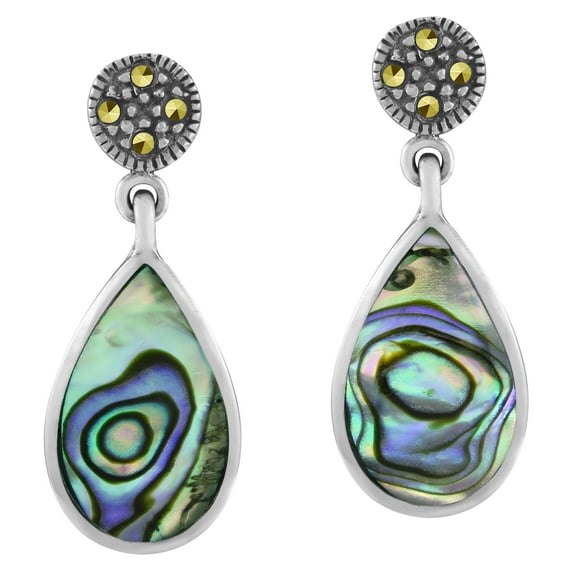 AeraVida Vintage Elegance Abalone Shell Teardrops Sterling Silver Post Drop Earrings
