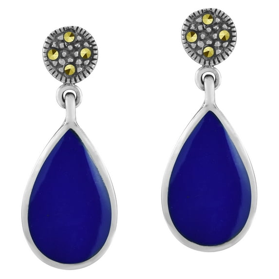 AeraVida Vintage Elegance Blue Lapis Teardrops Sterling Silver Post Drop Earrings