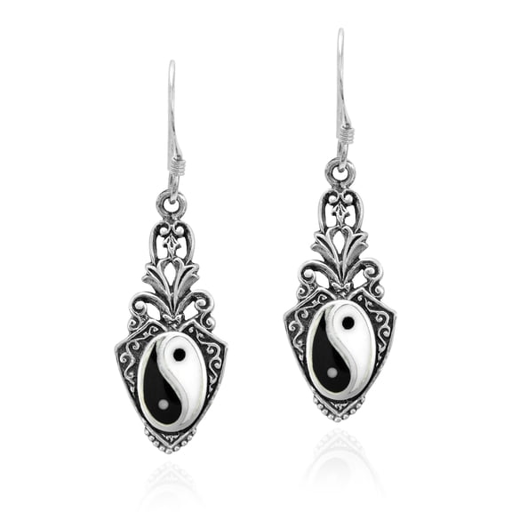 AeraVida Vintage Style Balance of Life Yin Yang Symbol Sterling Silver Dangle Earrings Anniversary Jewelry Gift for Women Accessories