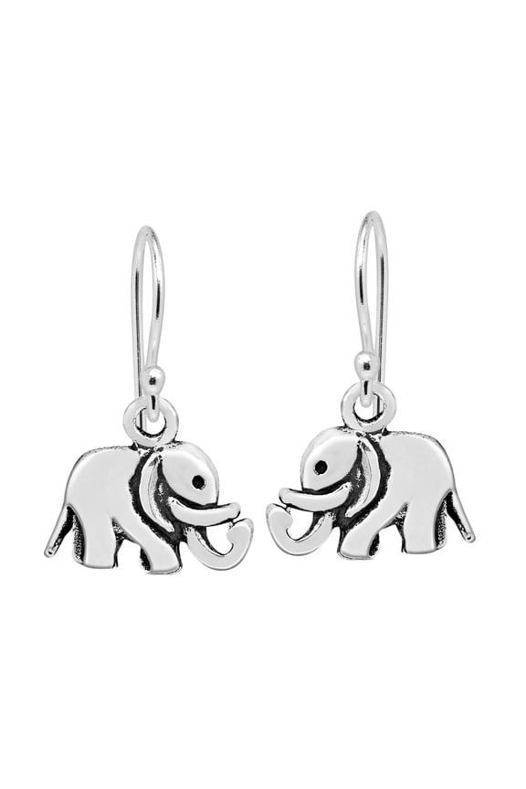 Wisdom with Strength Thai Elephant Nature and Animals Sterling Silver Fish Hook Dangle Earrings Casual and Unique Jewelry Gifts for Women