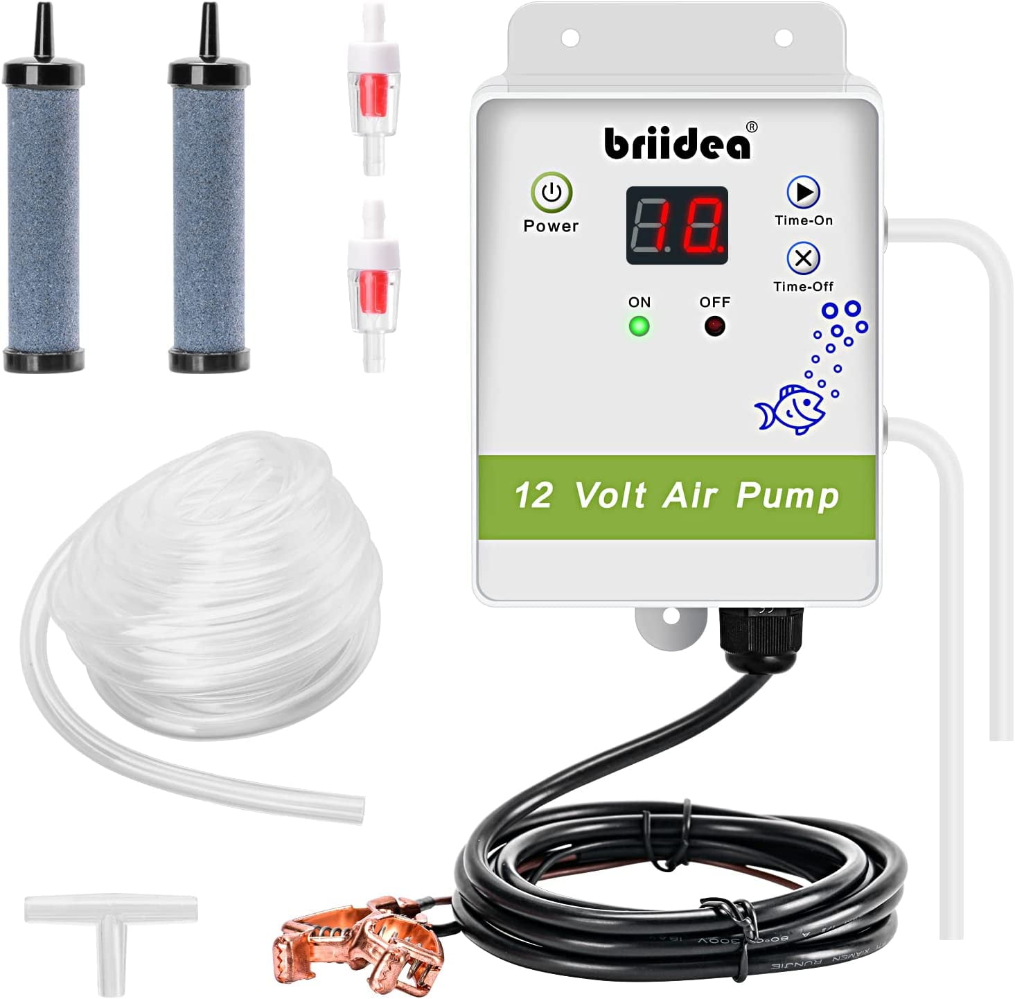 Aerator for Bait Bucket, Briidea 12 Volt Livewell Aerator Pump System with Timing Cycle Function