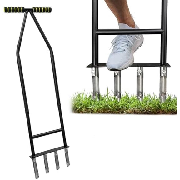 Aerator Lawn Tool,Core Aerator Lawn Tool with 4 Tines for Gardening,Easy Assembled Manual Grass Aerator with Steel Material for Yard Care Health Soil - Black$$Garden & Patio