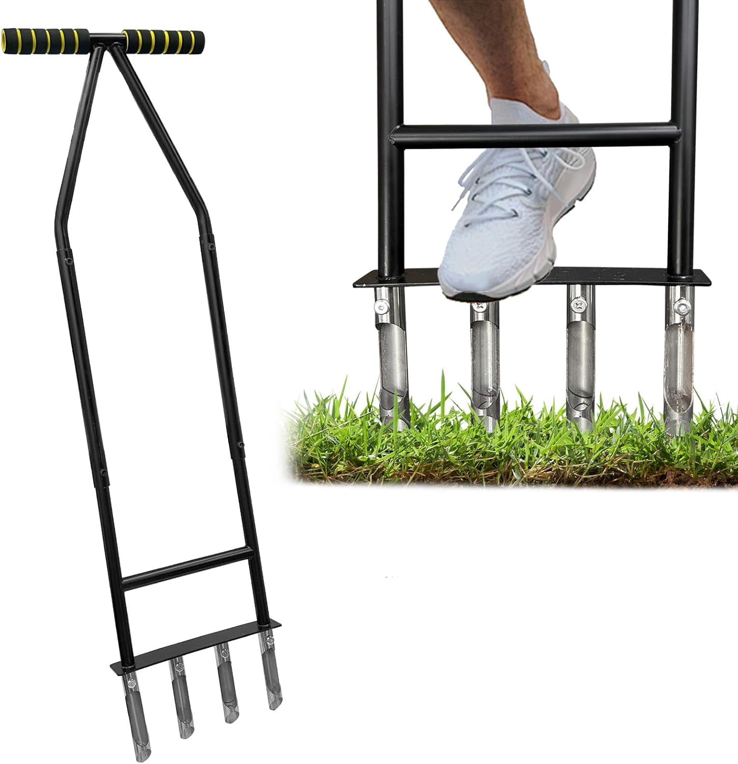 Aerator Lawn Tool,Core Tool with 4 Tines for Gardening,Easy Assembled Manual Grass Steel Material Yard Care Health Soil,Suitable Soft Soil（Water Before Use）