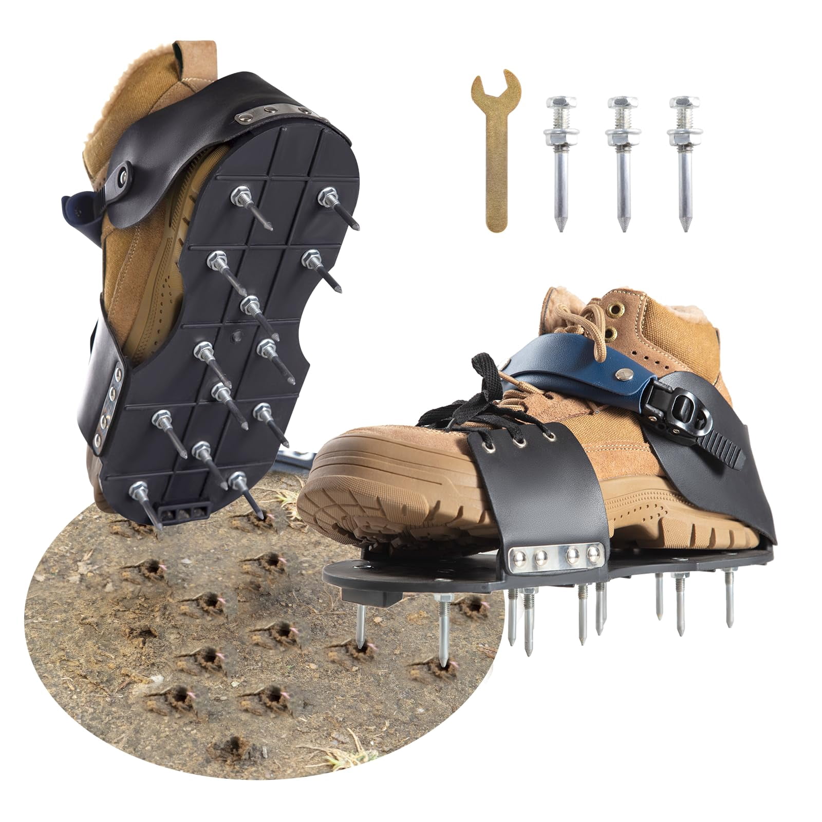 Aerator Shoes  Lawn For Grass With Foot Protection Aeration Adjustable Strap Pre-assembled Aerating Lawns Gardens And Courtyards (black&dark Blue)