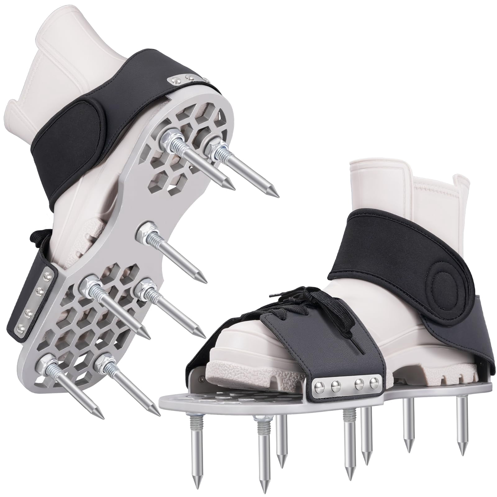 Aerator Shoes  Lawn For Grass With Thickened Metal Base Longer Steel Spike Aeration Adjustable Straps Fully Assembled Aerating Yard - Black