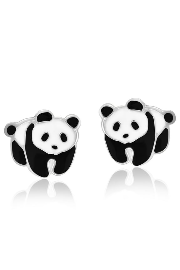 Adorable Panda Bear Colored Enamel .925 Sterling Silver Stud Earrings | Cute Sterling Silver Stud Earring for women | Panda Bear Stud Earrings | Casual Stud Earrings | Gift for Daughter