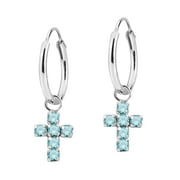 Aeravida Charming Dangle Blue CZ Cross Hoop Sterling Silver Earrings | Cute Sterling Silver Hoop Earrings | Casual Earrings for Women | Hoop Earrings Set |Gift for Daughter