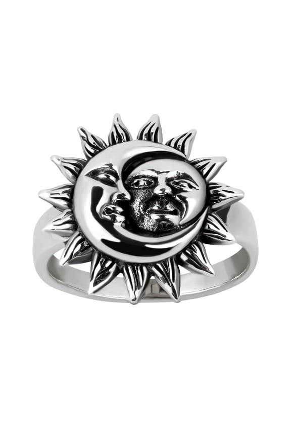 Crescent Celestial Sun And Moon Sterling Silver | Elegant Wedding Rings For Women | Casual Ring for Unisex and Women | Gift for Women and Men Ring Size 7