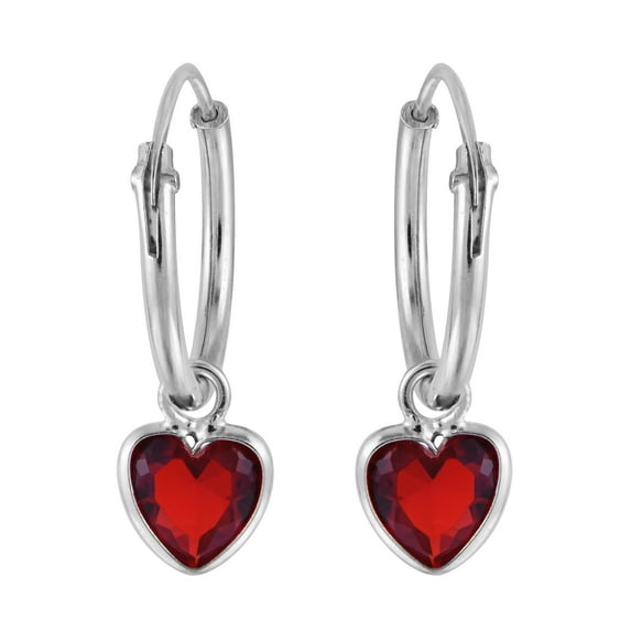 Aeravida Gleaming Heart Red Cubic Zirconia Sterling Silver Hoop Dangle Earrings | Cute Sterling Silver Hoop Earrings | Casual Earrings for Women | Hoop Earrings Set |Love Symbol