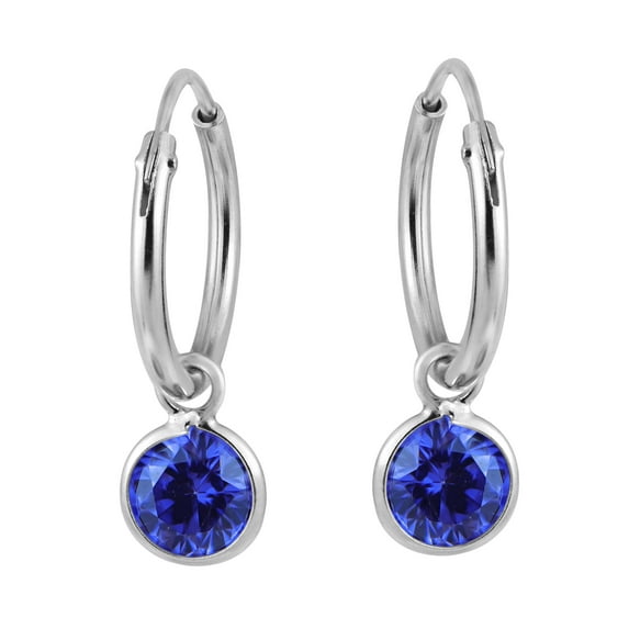 Aeravida Glistening Round Blue Cubic Zirconia Sterling Silver Hoop Earrings for Female Adult
