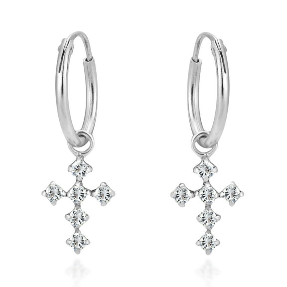 Aeravida Gothic Cross Clear Cubic Zirconia Sterling Silver Hoop Dangle Earrings | Cute Sterling Silver Hoop Earrings | Casual Earrings for Women | Hoop Earrings Set | Gift for Daughter