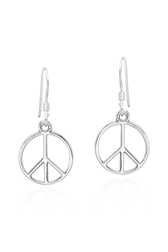 Modest Peace Sign and Harmony Symbol .925 Sterling Silver Dangle Earrings | Classic Sterling Silver Dangle Earrings | Earrings for Women | Peace Symbol Dangle Earring | Casual Dangle Earring