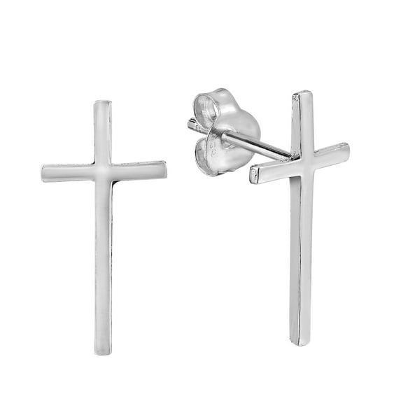 Aeravida Simple and Chic Faithful Christian Cross Sterling Silver Stud Earrings | Classic Sterling Silver Stud Earring for women | Cross Stud Earrings | Casual Stud Earrings | Religious Ornament