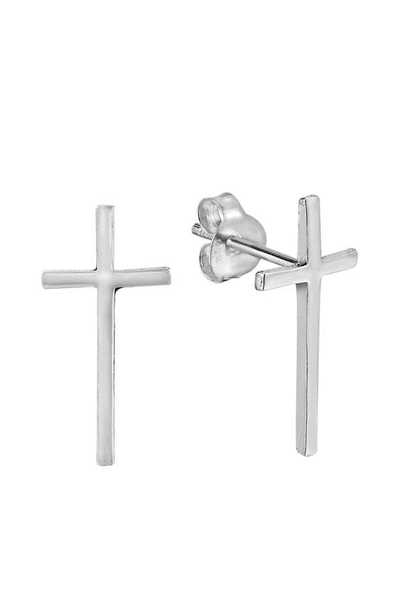 Simple and Chic Faithful Christian Cross Sterling Silver Stud Earrings | Classic Sterling Silver Stud Earring for women | Cross Stud Earrings | Casual Stud Earrings | Religious Ornament