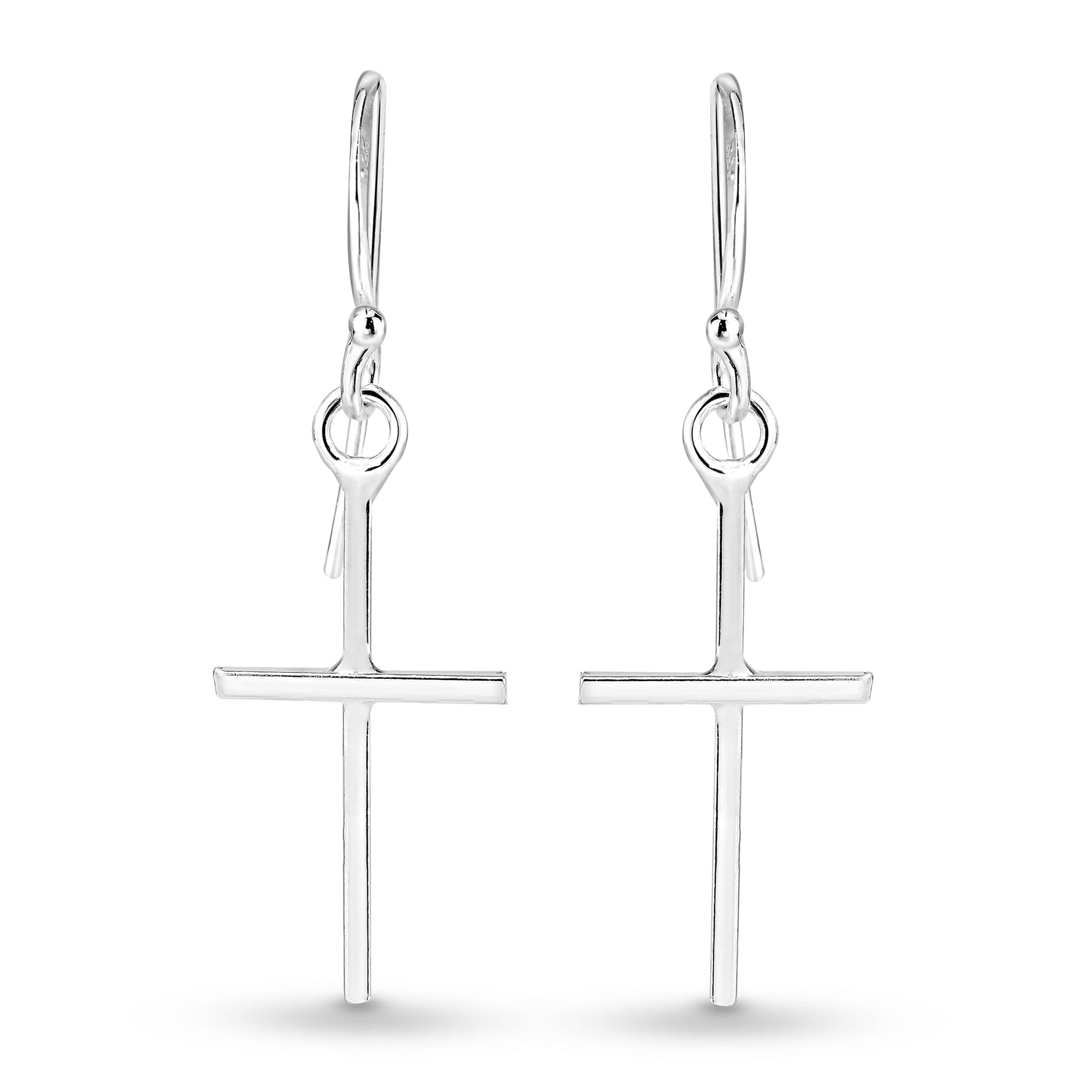 Aeravida Simple Skinny Cross .925 Sterling Silver Dangle Earrings | Classic Sterling Silver Dangle Earring | Earring for Women and Men | Cross Dangle Earrings | Religious Ornament | Speacial Day Gift