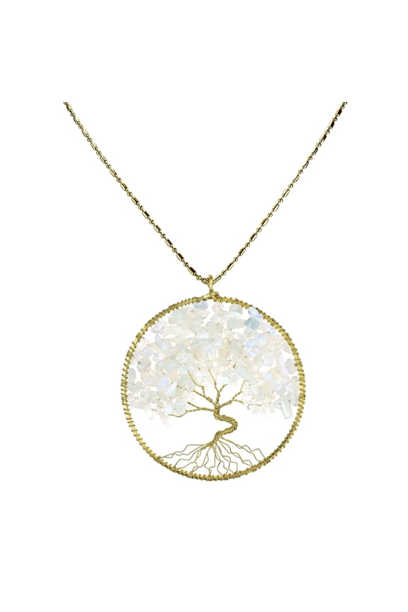 Stylish Elegant Moonstone Eternal Tree of Life Brass Long Necklace