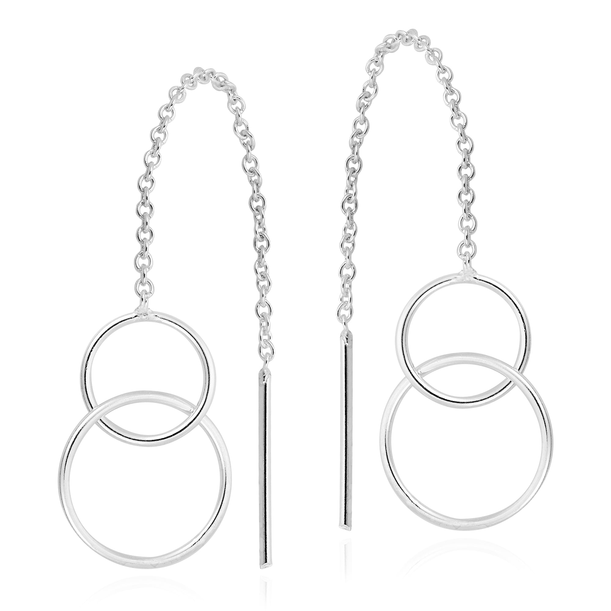 Aeravida Stylish Geometry Linked Circles of Sterling Silver Slide Through Thread Earrings | Dainty Sterling Silver Pierced slide through Earrings | Earrings for Women | Gift for Women, Mom