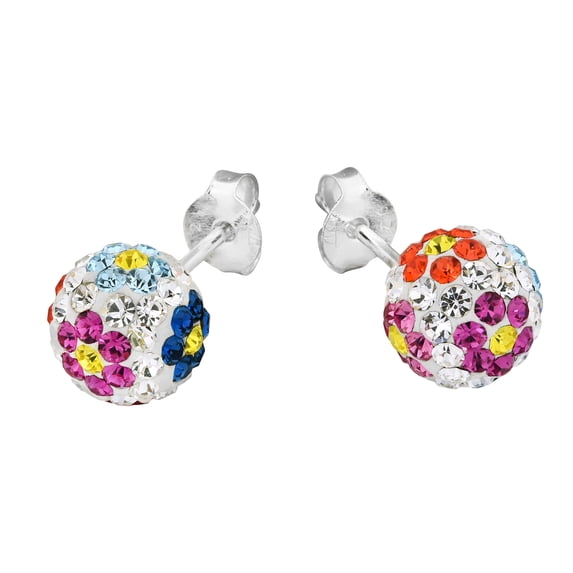 Aeravida Sweet Daisies White Round Muti CZ Stud .925 Silver Earrings | Minimalist Sterling Silver Stud Earring for women | Mini Round Stud Earrings | Casual Stud Earrings | Gift for Daughter