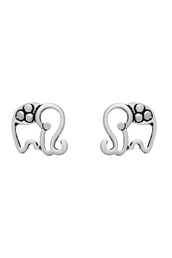 Trendy Adorable Thai Elephant Cut-Out Sterling Silver Stud Earrings Gift for Daughter