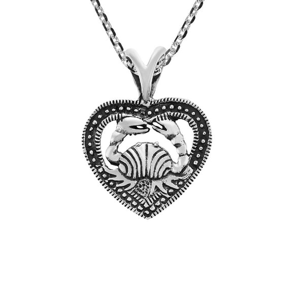 Aeravida Unique Zodiac Sign Cancer Heart Frame Sterling Silver Necklace | Zodiac Sign Sterling Silver Necklace for Women,Men | Casual Long Necklaces for Women | Gift for Women, Daughter, Men