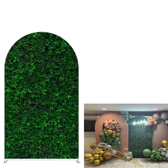 Aerdce 4x7ft Green Leaves Arched Stretchy Fabric Covers Double-Sided Arched Backdrop Stand Covers Chiara Backdrops for Wild Birthday Junlge Safari Parties Props GX-310 Y101