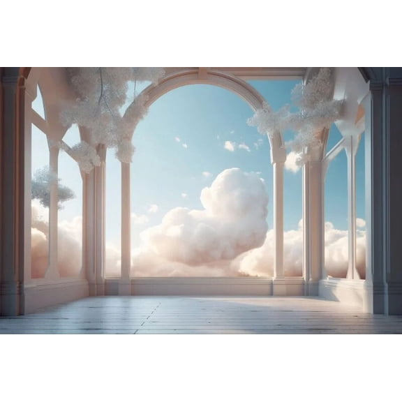 Aerial Balcony Backdrop Dreamy Blue Sky White Cloud Landscape Romantic Wedding Party Portrait Photography Background