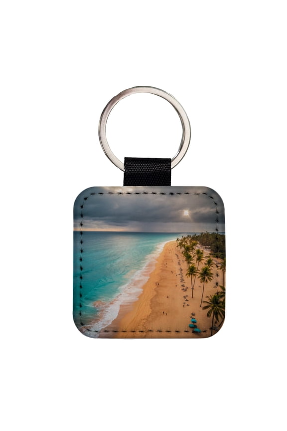 Aerial Beach Ocean Resort Palm Trees Faux Leather Square Keychain