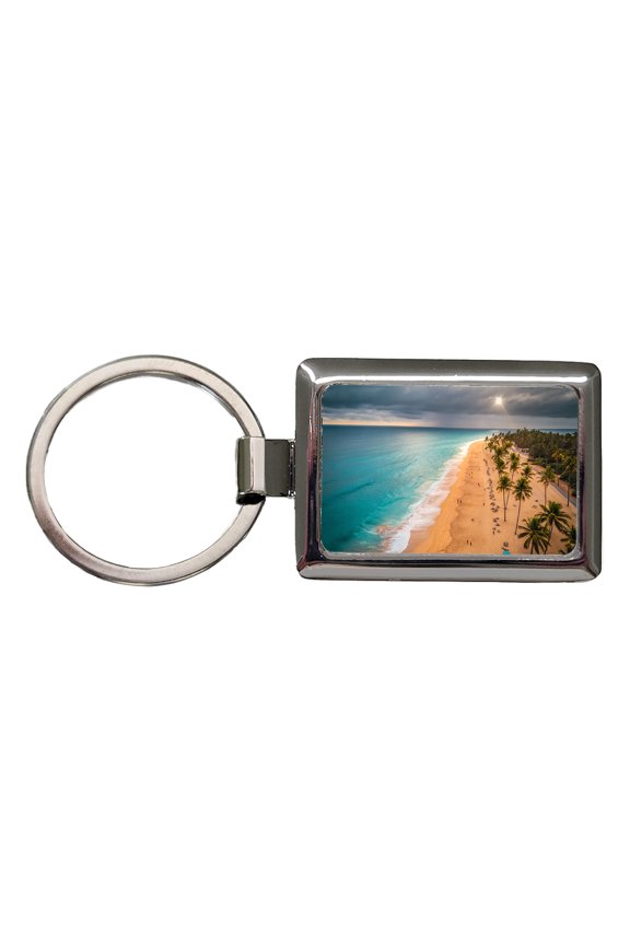 Aerial Beach Ocean Resort Palm Trees Metal Rectangle Keychain