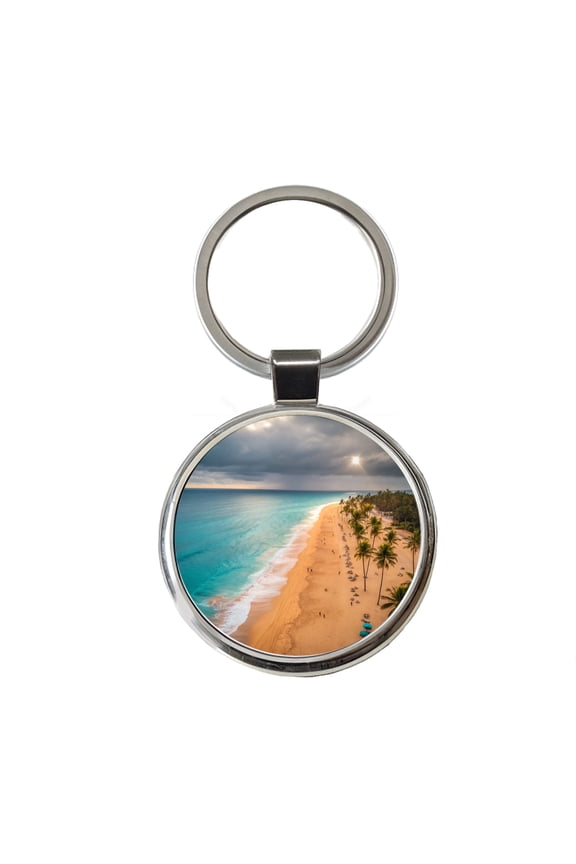Aerial Beach Ocean Resort Palm Trees Metal Round Keychain