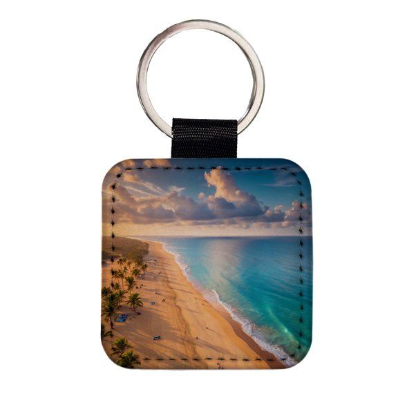 Aerial Beach Ocean View Island Vacation Faux Leather Square Keychain