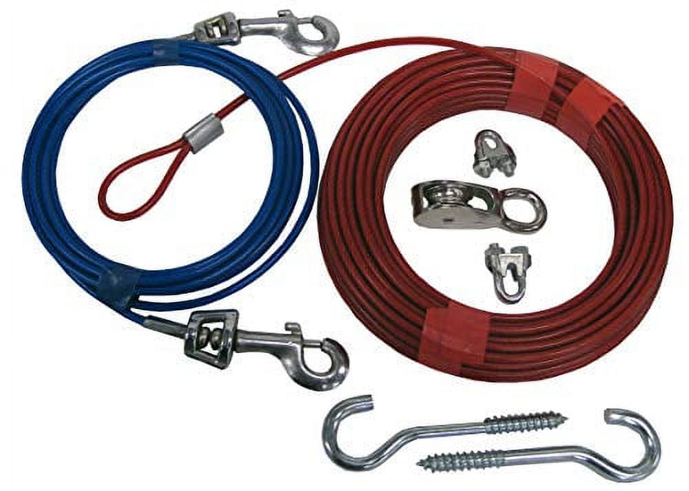 Aerial Dog Run Tie Out Sky Trolley System Holds Up to 60lbs Choose Cable Length (70 Feet