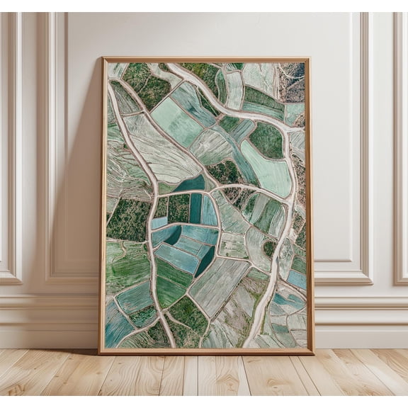 Aerial Farmland Wall Art Print, Modern Landscape Poster With Green Fields, Nature Inspired Earth View Decor, Contemporary Home Artwork, Poster Only