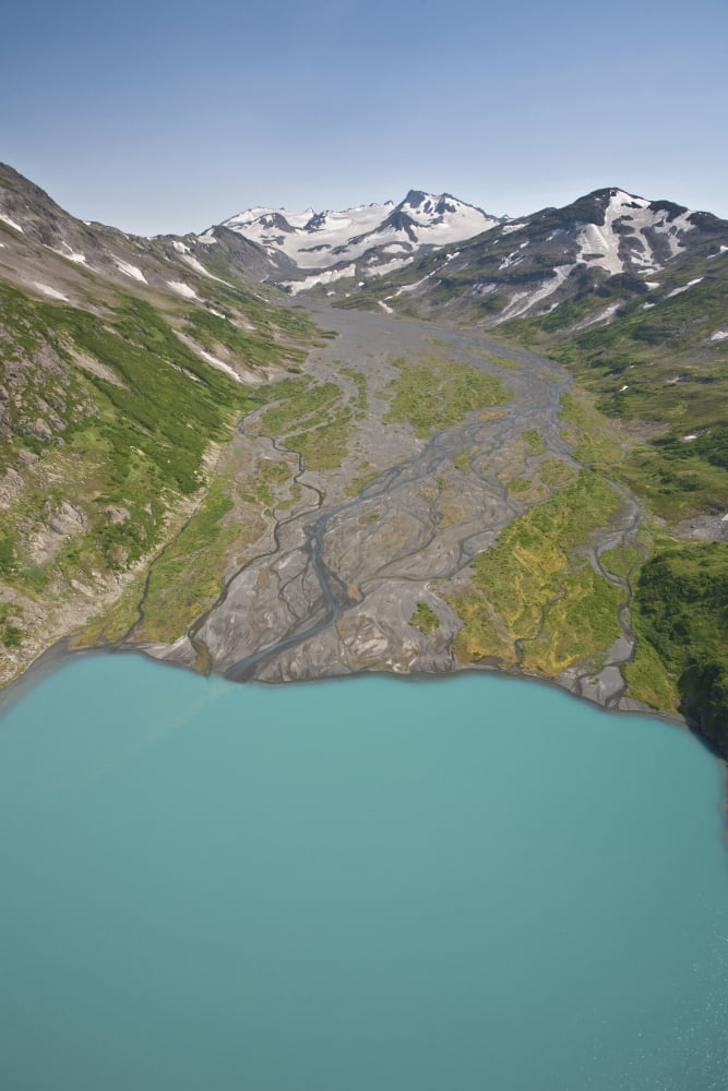 Aerial Of Glacial Moraine Feeding Into Lake Kachemak Bay State Park Near Homer Kenai Penninsula Alaska Summer Canvas Art - Jeff Schultz Design Pics (12 x 19)