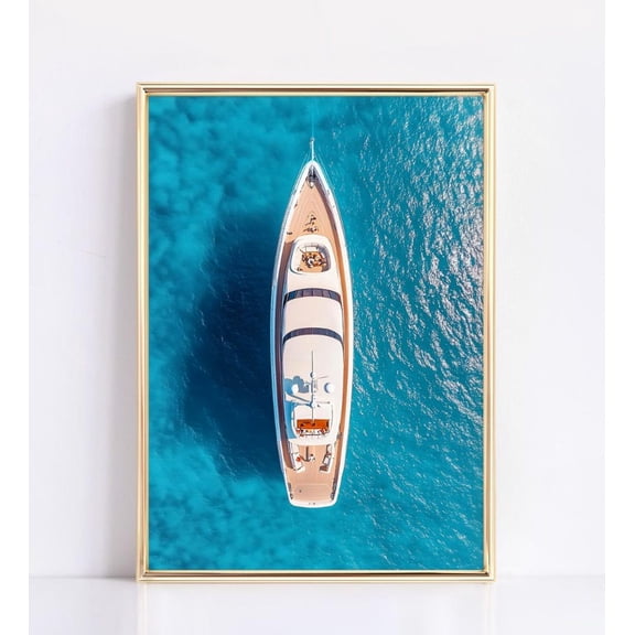 Aerial Luxury Yacht Photography Poster, Elegant Sailing Poster, Summer Nautical Wall Art, High,Quality Boat Decor, High,Quality Poster, 12x18 UNFRAMED
