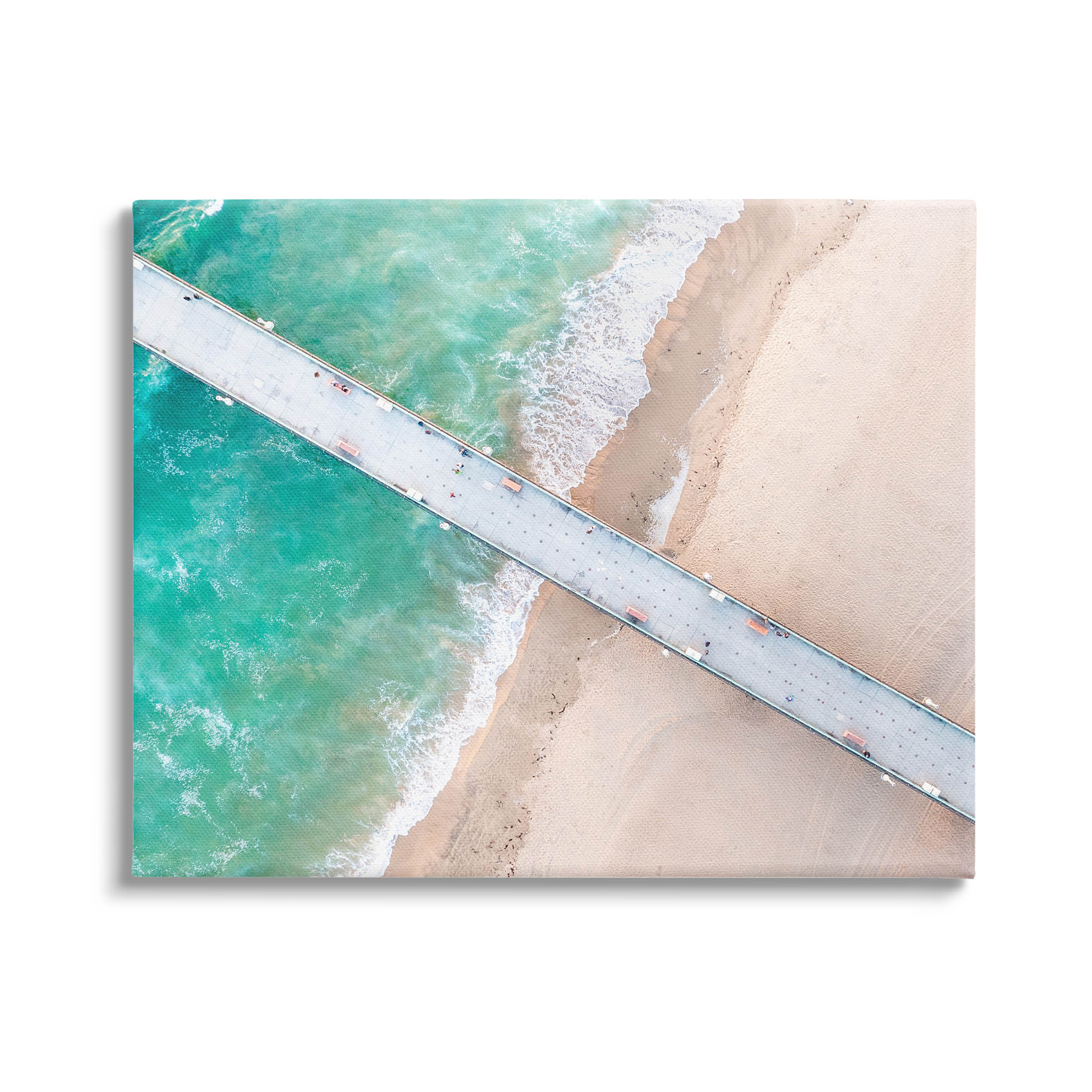 Aerial Ocean Beach Bridge Coastal Photograph Gallery Wrapped Canvas Print Wall Art