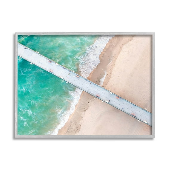 Aerial Ocean Beach Bridge Coastal Photograph Gray Framed Art Print Wall Art
