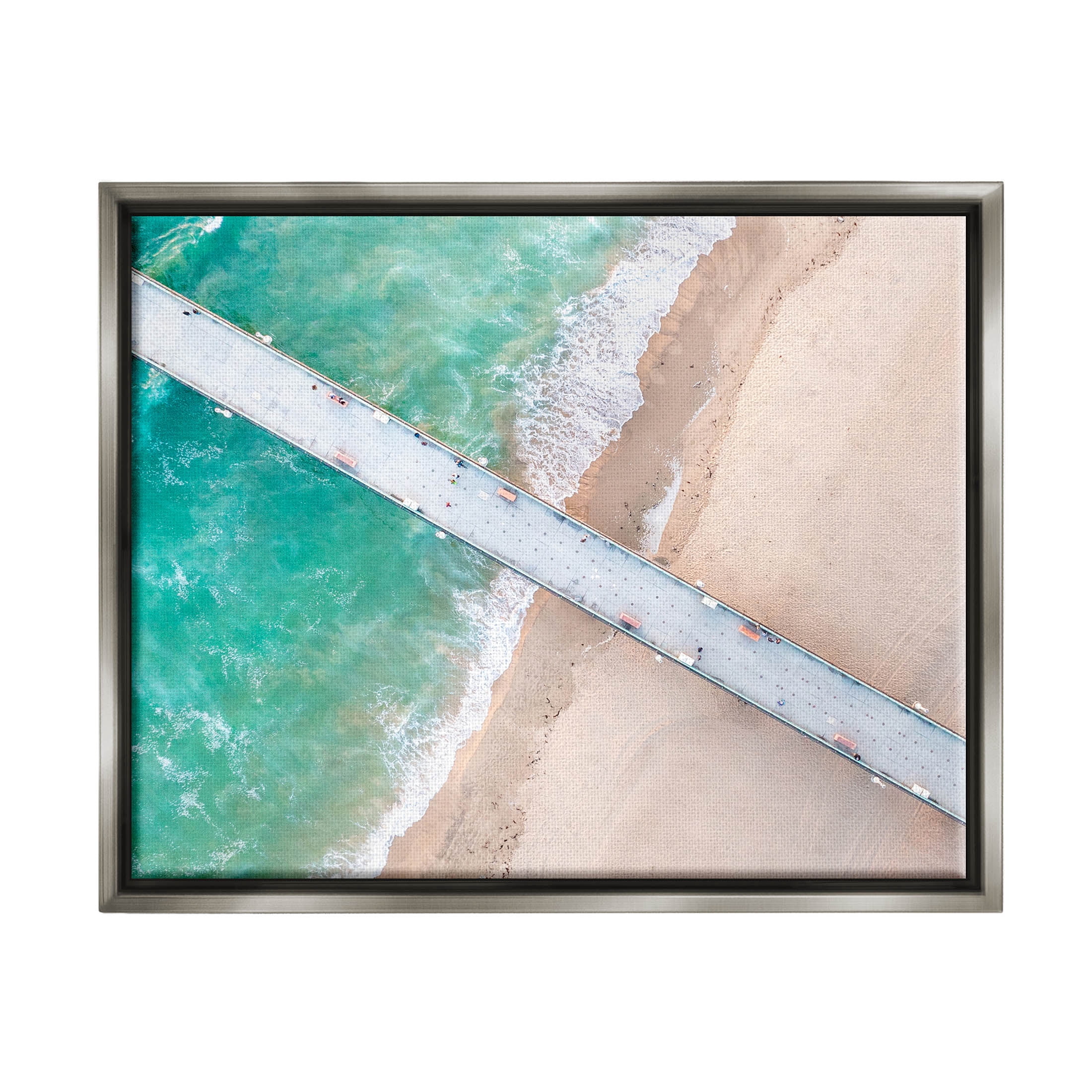 Aerial Ocean Beach Bridge Coastal Photograph Luster Gray Framed Art Print Wall Art