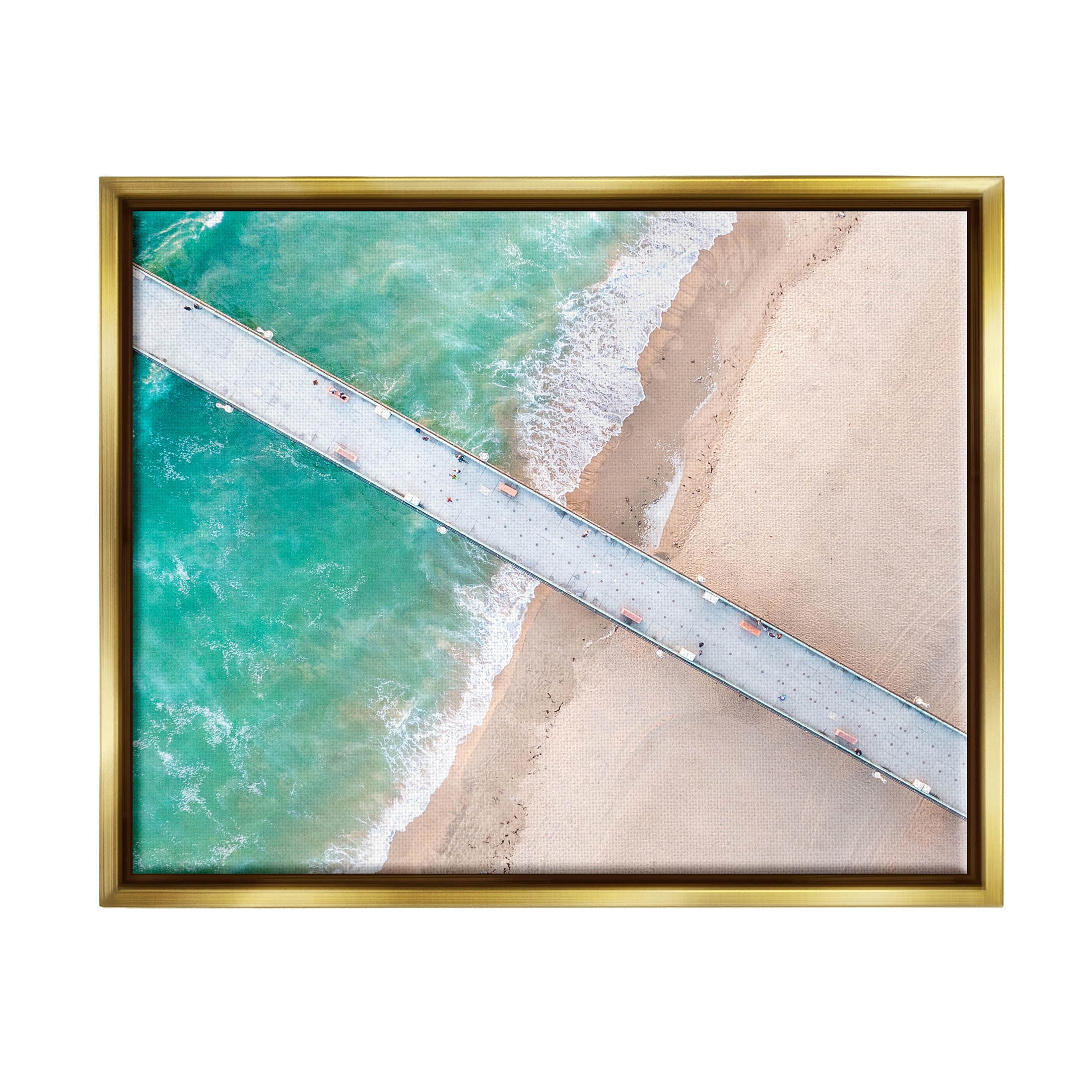 Aerial Ocean Beach Bridge Coastal Photograph Metallic Gold Framed Art Print Wall Art
