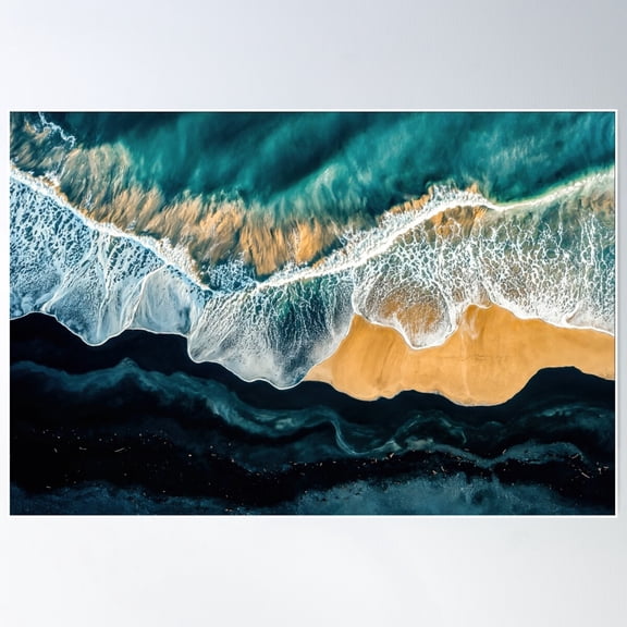 Aerial Ocean Waves And Sandy Shoreline Texture Poster Wall Art, Modern Wall Decor For Living Room Bedroom, 8x12 UNFRAMED