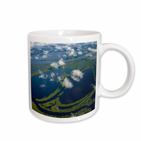 3drose, Aerial of Amazon River Basin with Meandering Waterways, Manaus, Brazil, 15oz Mug