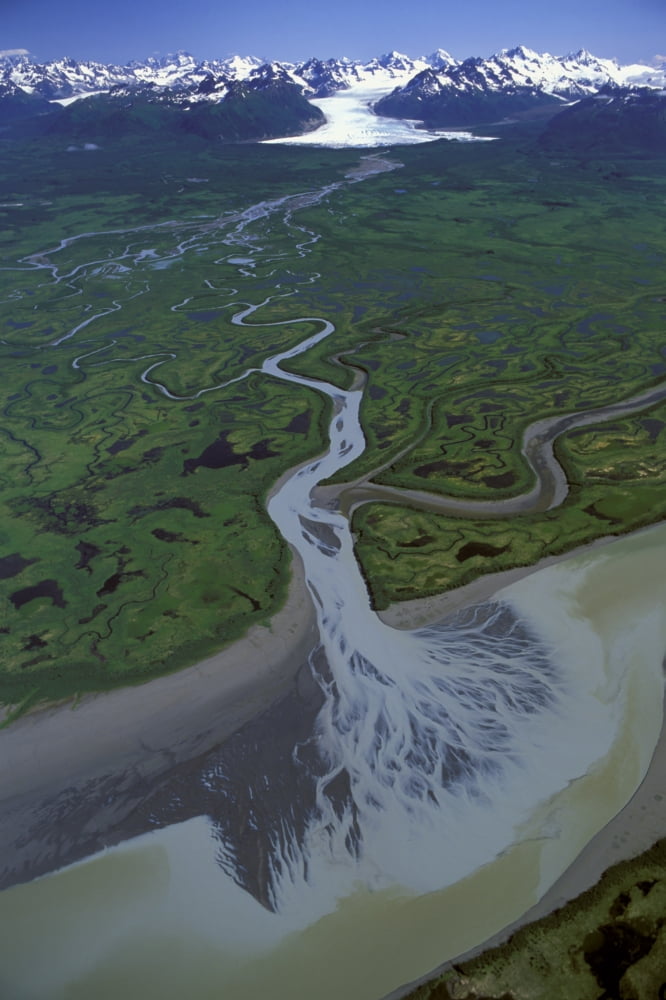 Aerial Of Ibeck Creek & Scott Glacier Sc Ak Summer Copper River Delta Canvas Art - Jim Wark Design Pics (11 x 17)