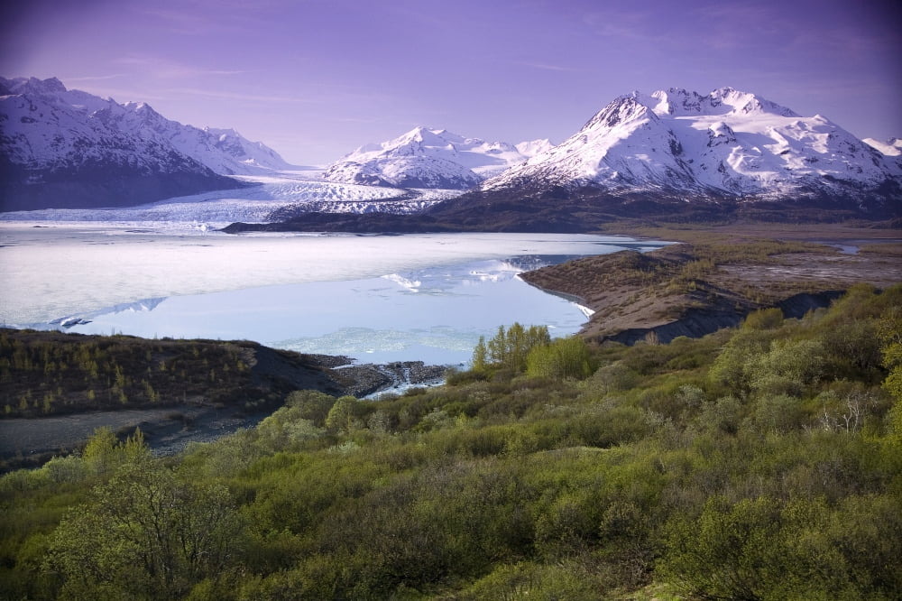Aerial Of Knik & Colony Glacier Matanuska Valley Chugach Mountains Southcentral Alaska Summer Canvas Art - Jeff Schultz Design Pics (17 x 11)