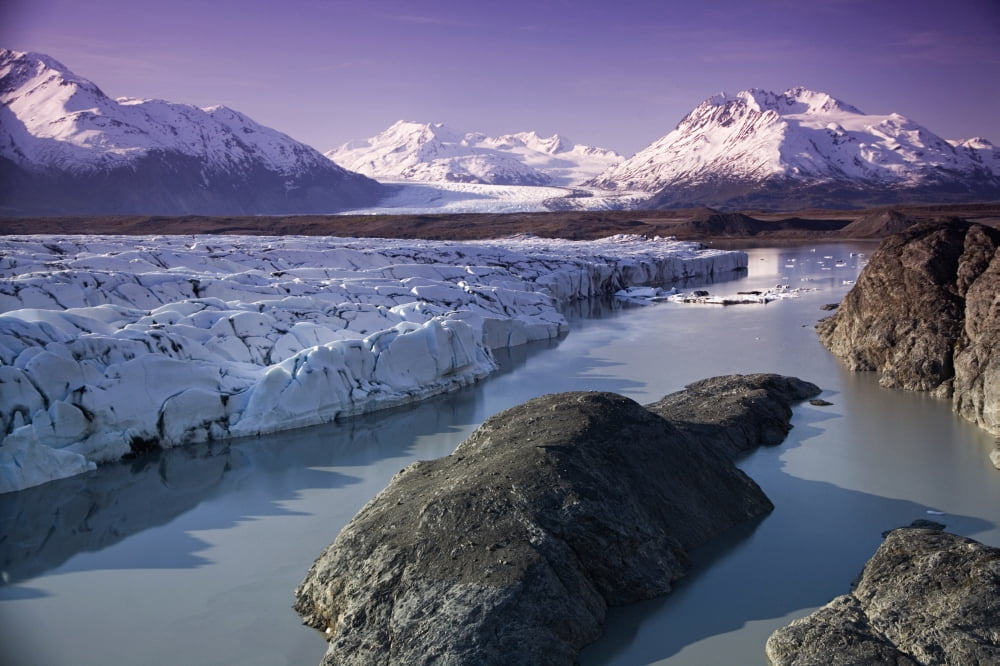 Aerial Of Knik & Colony Glacier Matanuska Valley Chugach Mountains Southcentral Alaska Summer Canvas Art - Jeff Schultz Design Pics (19 x 12)