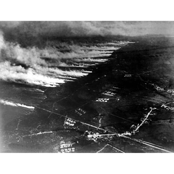 Aerial Photo Of A Gas Attack From Cylinders. Probably Taken During Training Exercises In France. World War I. Ca.