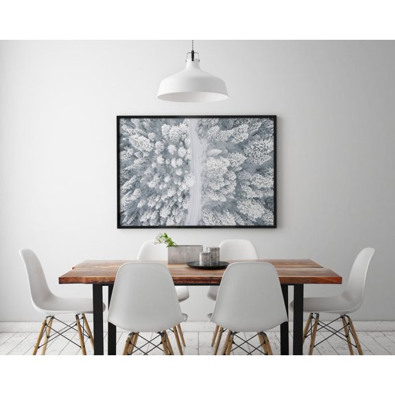 Aerial Photography Winter Trees Art Landscape Photo Snowy Pine Forest Nature Decor, Unframed Paper Poster 8x10in