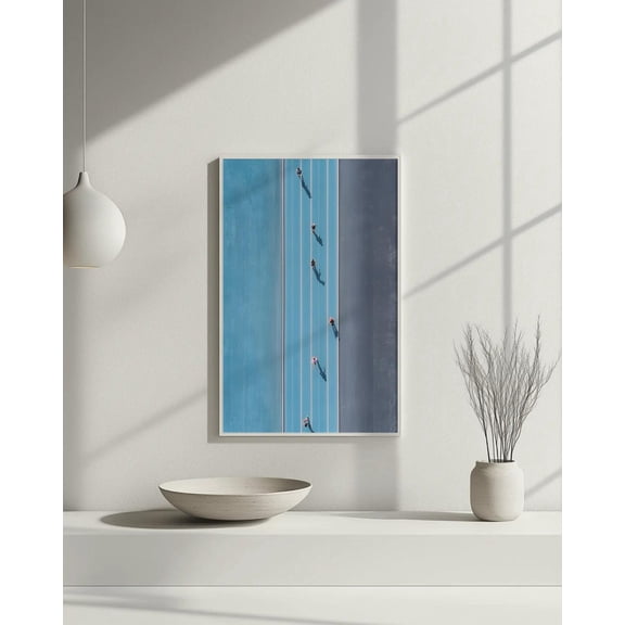 Aerial Running Track Minimalist Sports Art Blue Athletics Wall Decor Motivational Runner Graphics, Unframed Canvas